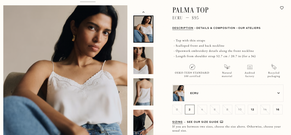 Sezane Palma Top Ecru - Size 4